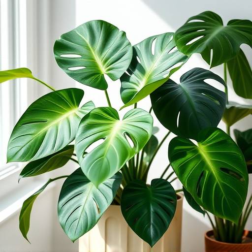 Foto de uma planta Monstera Deliciosa em um vaso moderno