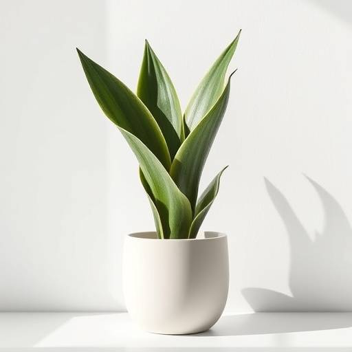 Foto de uma planta Sansevieria Trifasciata (Espada de São Jorge) em um vaso minimalista
