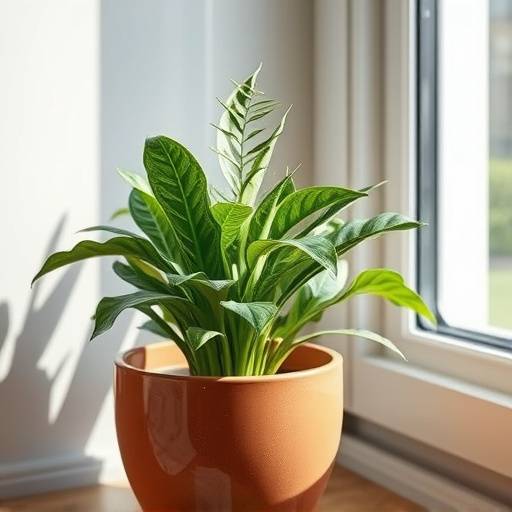 Foto de uma planta Zamioculcas Zamiifolia (ZZ) em um vaso de cerâmica