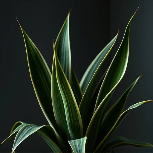 Foto de uma Sansevieria Trifasciata (Espada de São Jorge) com listras verde-escuras e claras.