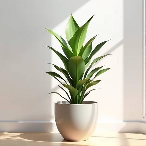 Foto de uma Zamioculcas Zamiifolia (ZZ Plant) em um vaso de design minimalista.