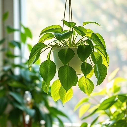 Planta Jiboia pendente com folhagem exuberante